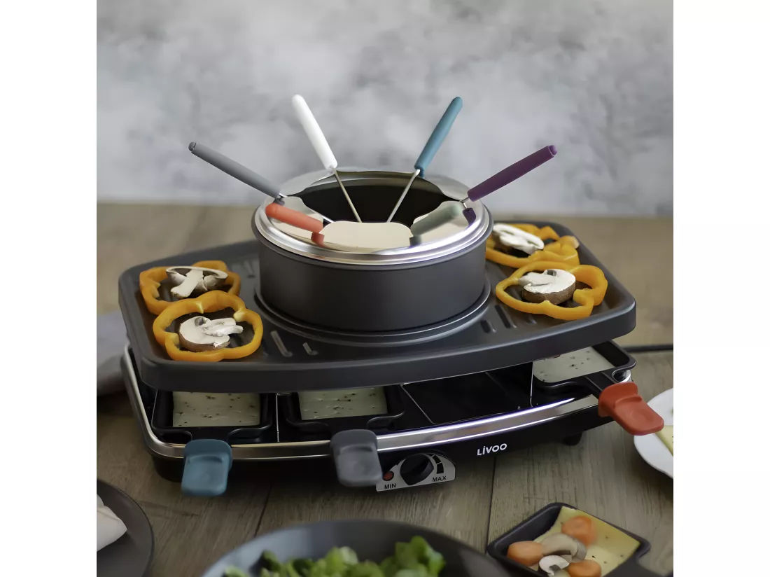 Appareil à raclette et fondue pour 8 personnes 1100W