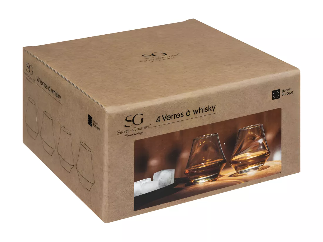 Lot de 4 verres à whisky - 29cl - Transparent - D 9 cm