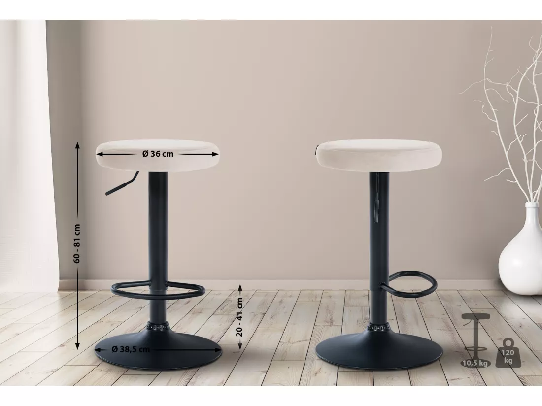 Tabouret de bar - Velours & Noir - Crème - Ponte