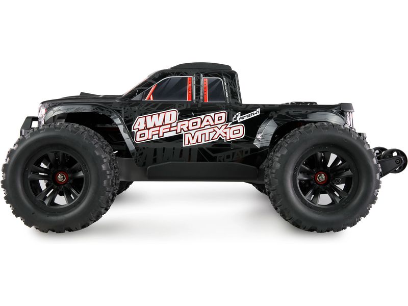 Amewi Monster Truck Hyper Go MTX10 1:10, ARTR, Schwarz Off-Road RC-Modellauto mit leistungsstarken, überdimensionierten und einstellbaren Öldruckstossdämpfern für volle Kontrolle im harten Off-Road-Einsatz