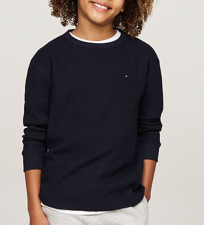 Tommy Hilfiger Bluse - Flag Mini Waffle - Desert Sky
