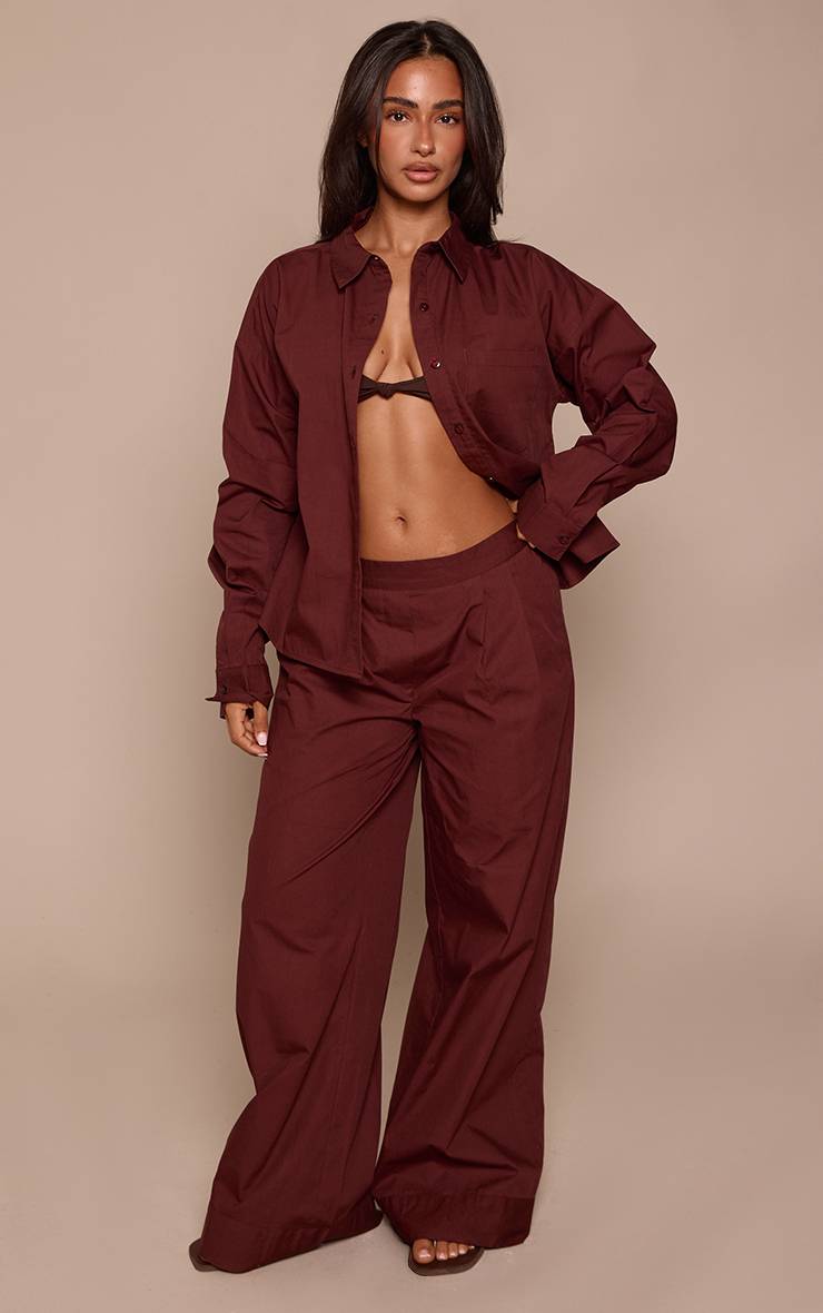 Chocolat Pantalon Large Aspect Lin Petite Ensemble Coordonné