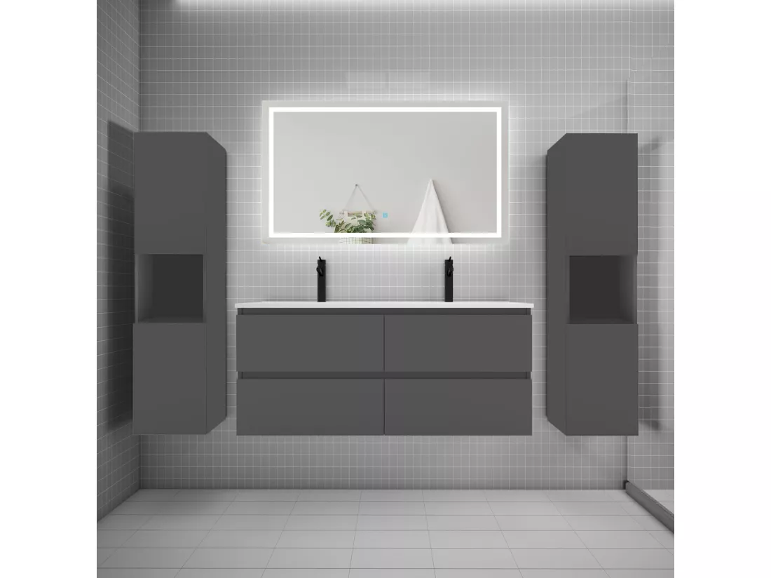 Ensemble meuble de salle de bains 120cm, vasque + colonne + LED miroir mural,anthracite