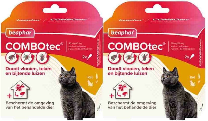 Beaphar - Combotec Anti Vlooien en Teken Druppels - 2 Pipetten - Voor Kat/Fret