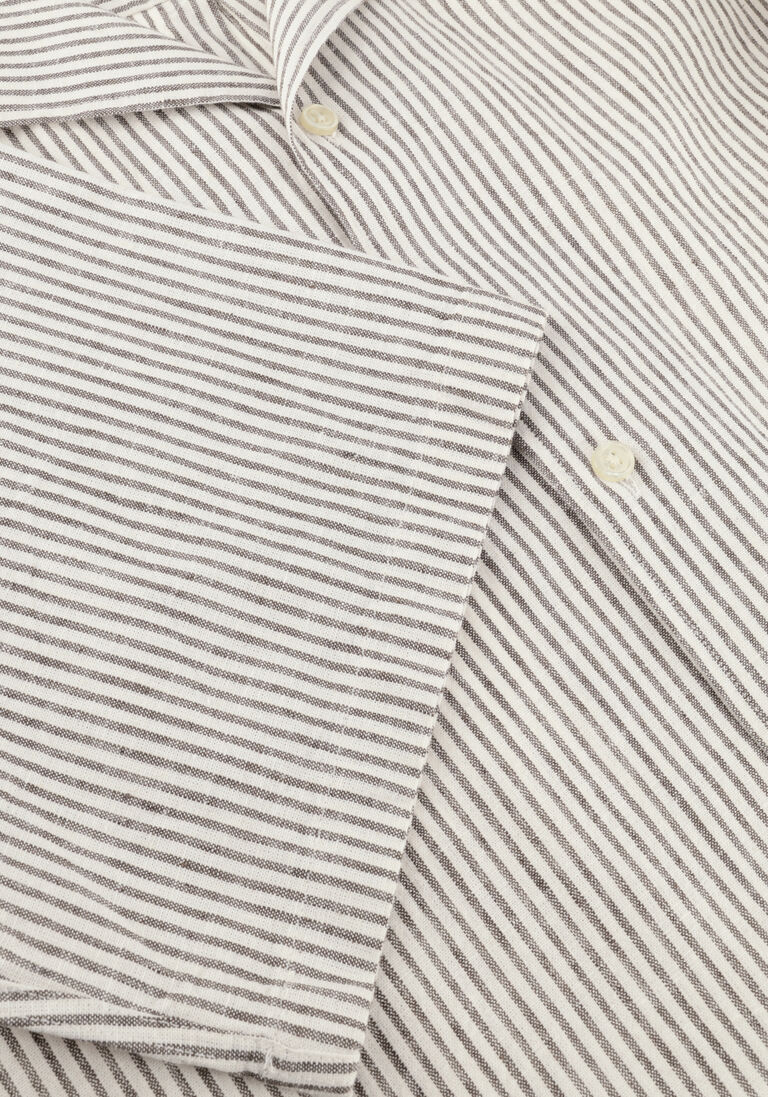 bruine les deux casual overhemd lukas stripe cotton linen ss shirt