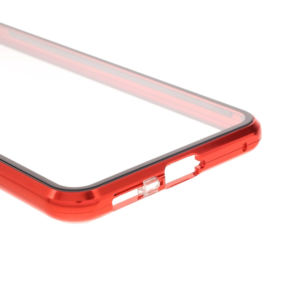 Samsung Galaxy S21 FE 5G Magnetische Alu Schutzhülle mit Panzer Glas Backcover   Displayschutz (Magnet-Technologie) - Rot