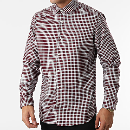 Chemise Manches Longues A Carreaux New Mark Bordeaux Blanc