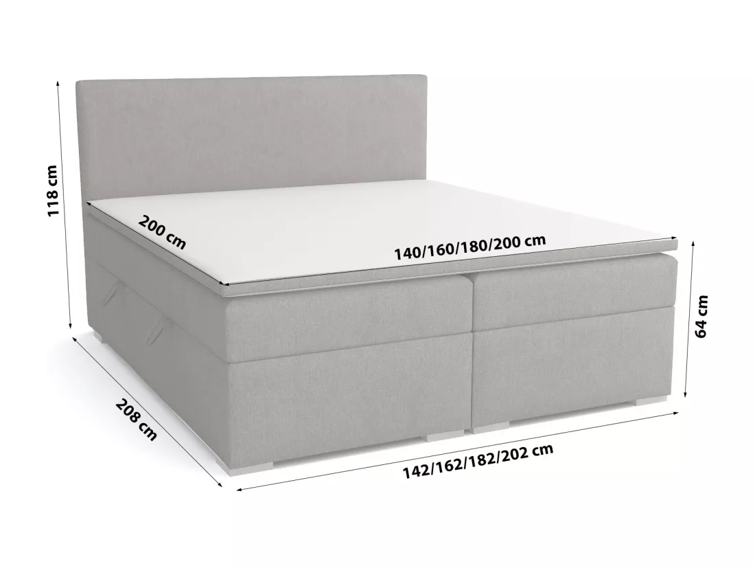 LIT BOXSPRING avec surmatelas Ennis 200x200 cm, Lux 06 (Gris)