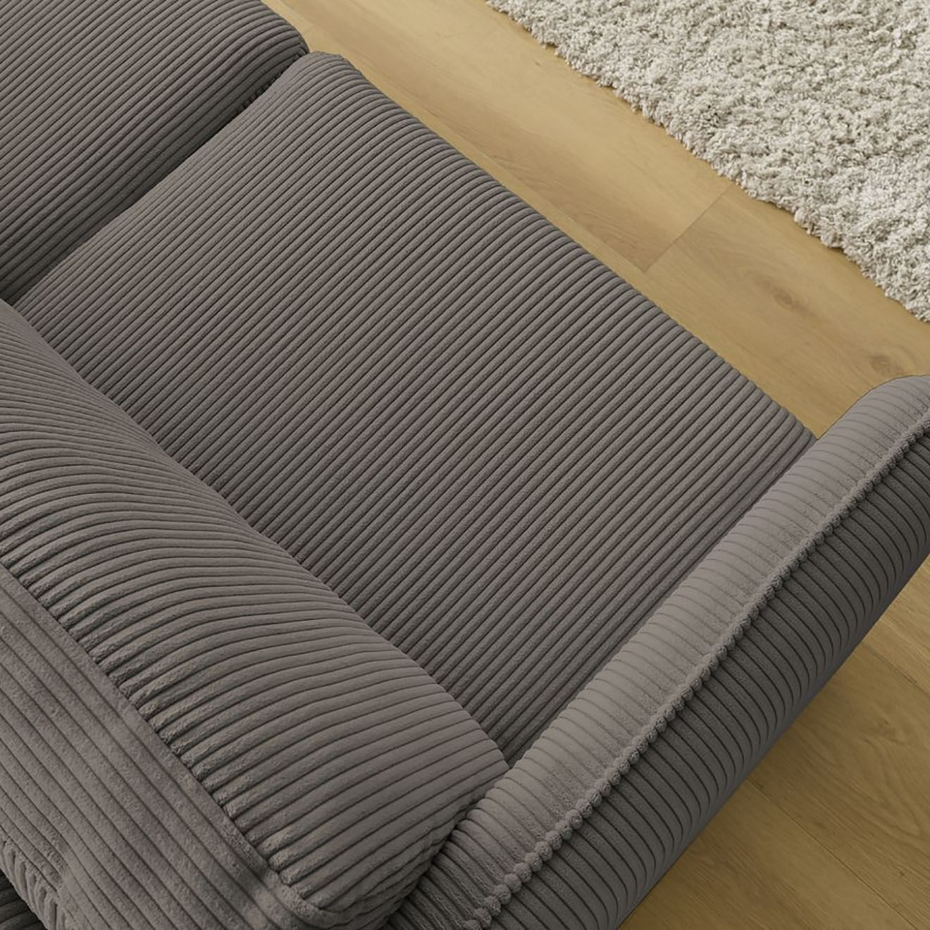Bobochic Canapé droit convertible express en Velours côtelé 3 places Lenny taupe - 178x102x89 cm