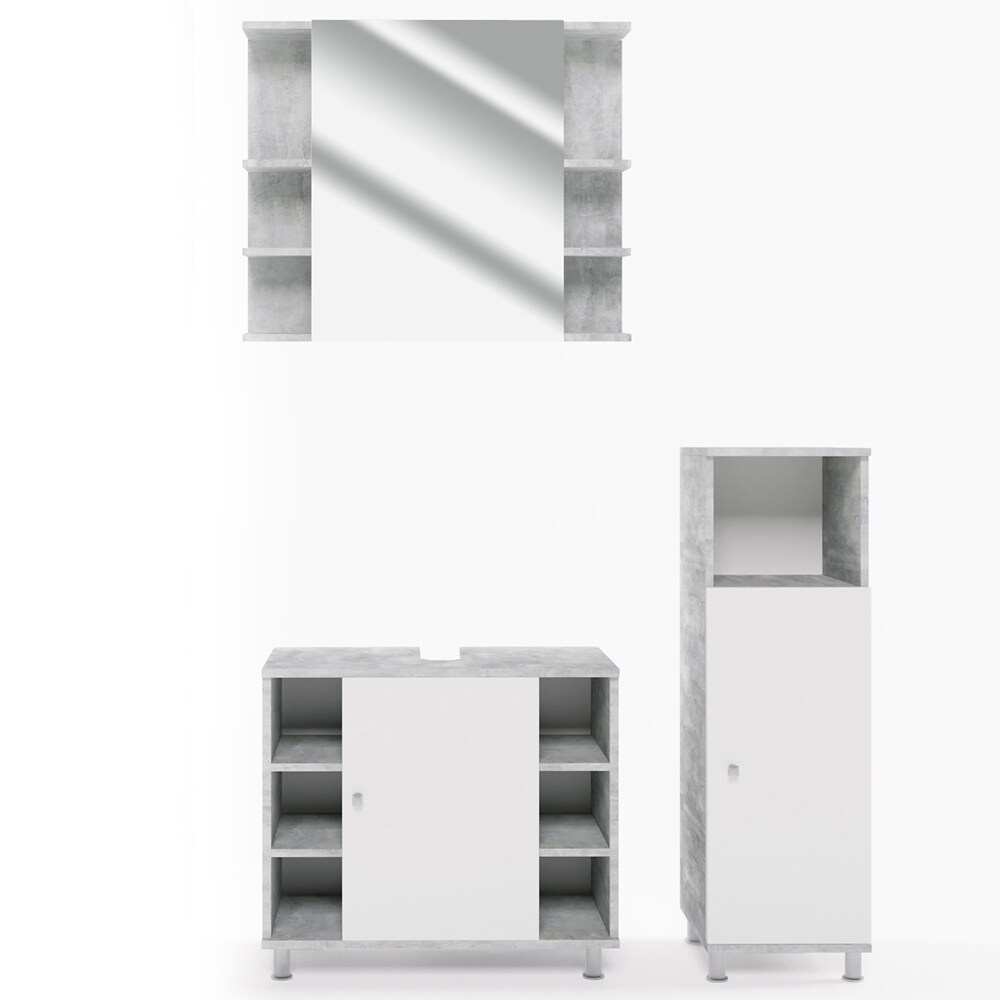 Vicco Badmöbel Set Fynn Badezimmer Spiegel Kommode Unterschrank Grau Beton