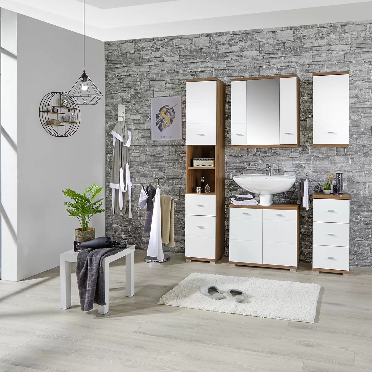 Waschbeckenunterschrank Bari dunkelbraun,weiss,schwarz,Eiche