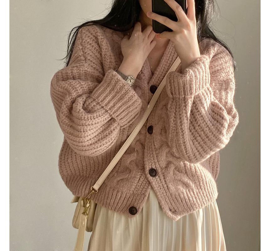 OGAWA - Lange mouwen effen kabelgebreide cardigan