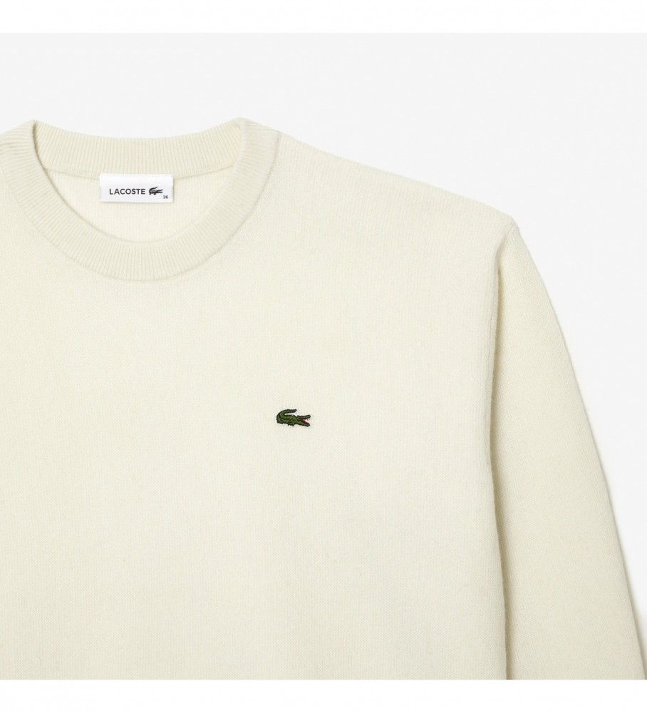 Suéter Lacoste de lã com gola redonda, branco