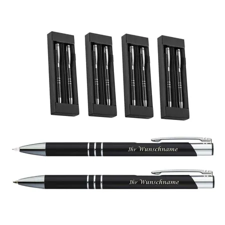 Macma Metall Schreibset, Kugelschreiber + Druckbleistift, Farbe: schwarz, 5 Stück