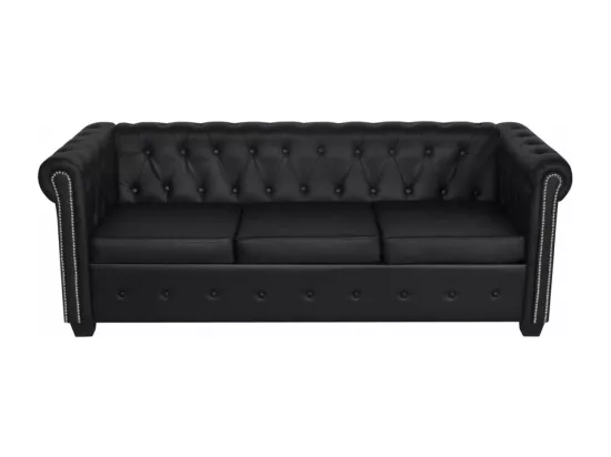 Canapé Chesterfield à 3 places cuir synthétique noir