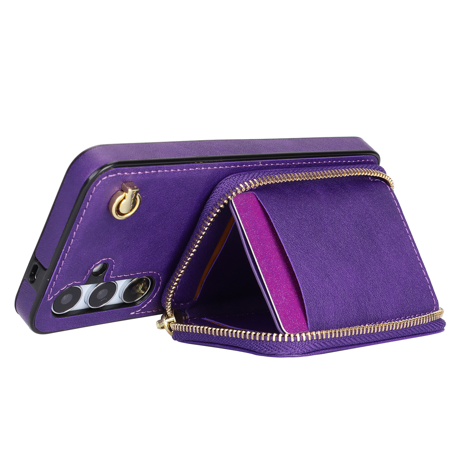 Samsung Galaxy S24 Necklace Leder Schutz Hülle mit Kartenfächer   Handykette (140cm) - Violett