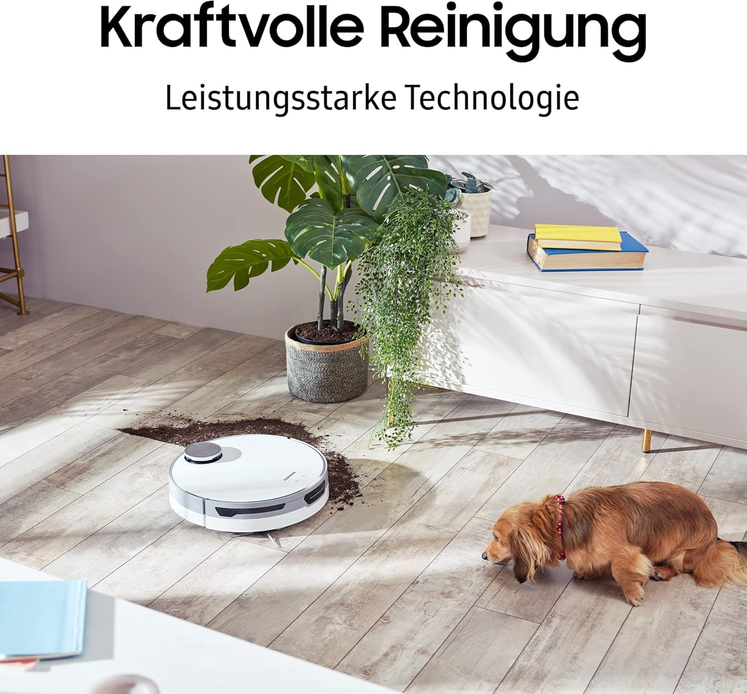 Samsung Jet Bot+ VR30T85513W/WA Saugroboter, 5 W Saugleistung, 0,3 ℓ, Clean Station, LIDAR Sensor, Smart Control, Digital Inverter Motor, Misty White
