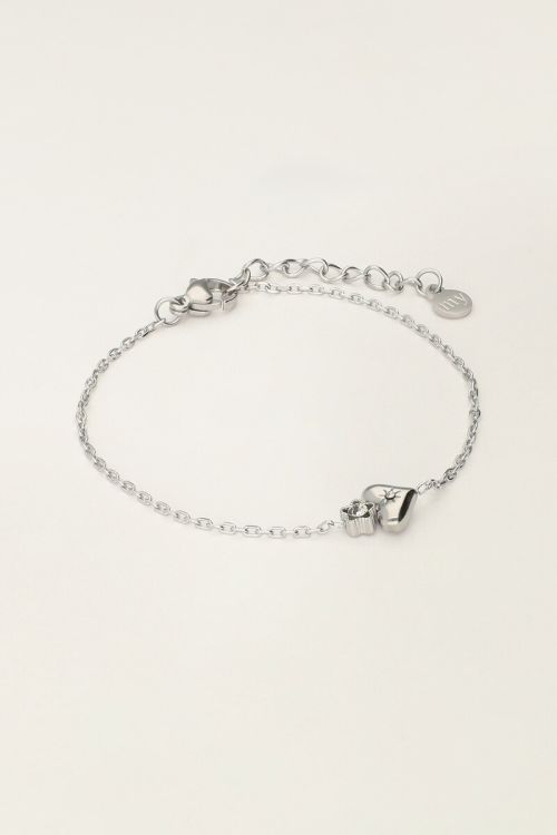 Minimalistische armband met hart & bloemetje