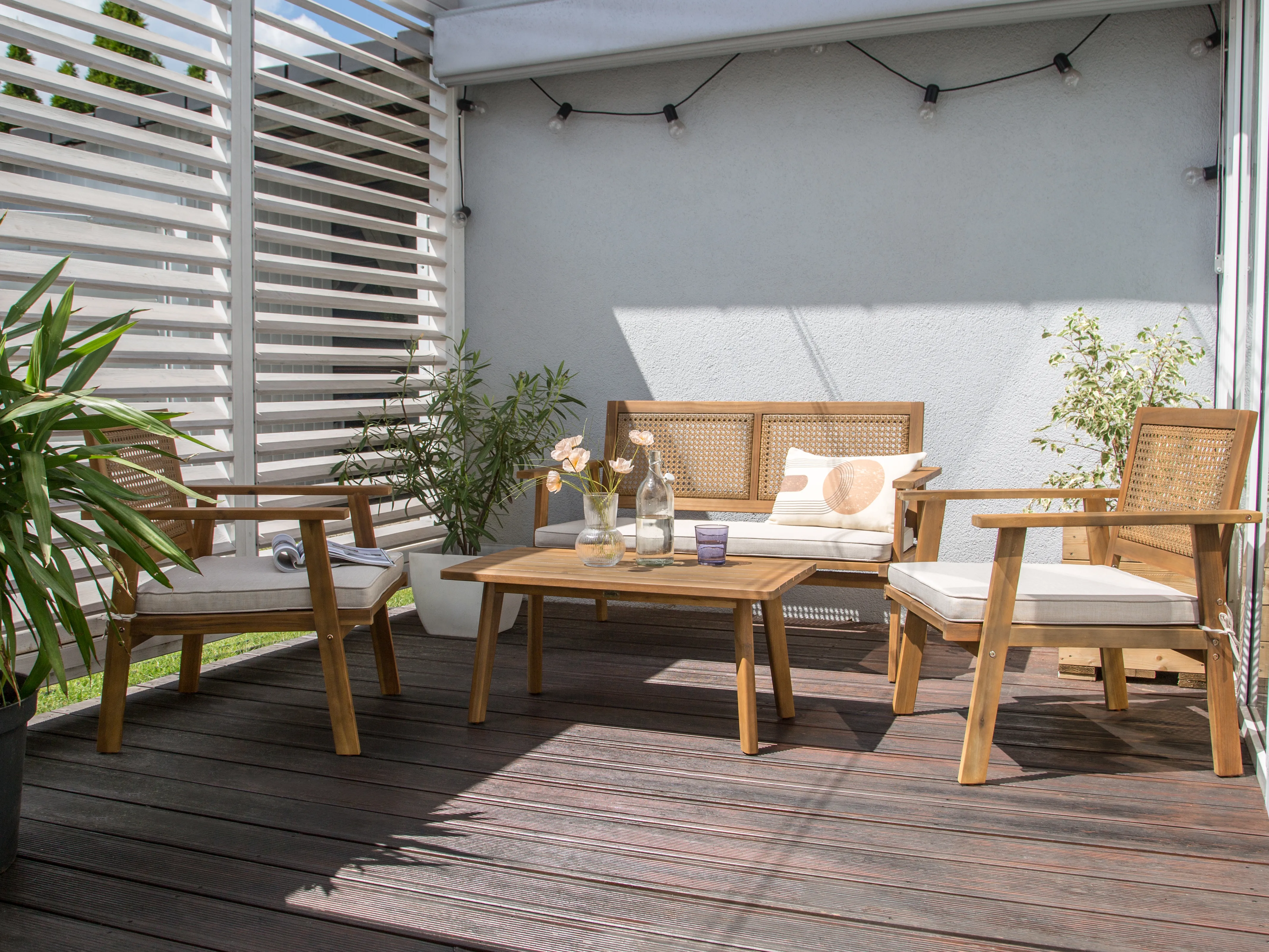 Loungeset met tafel 4-zits ARENELLA Gecertificeerd acaciahout Lichtbeige