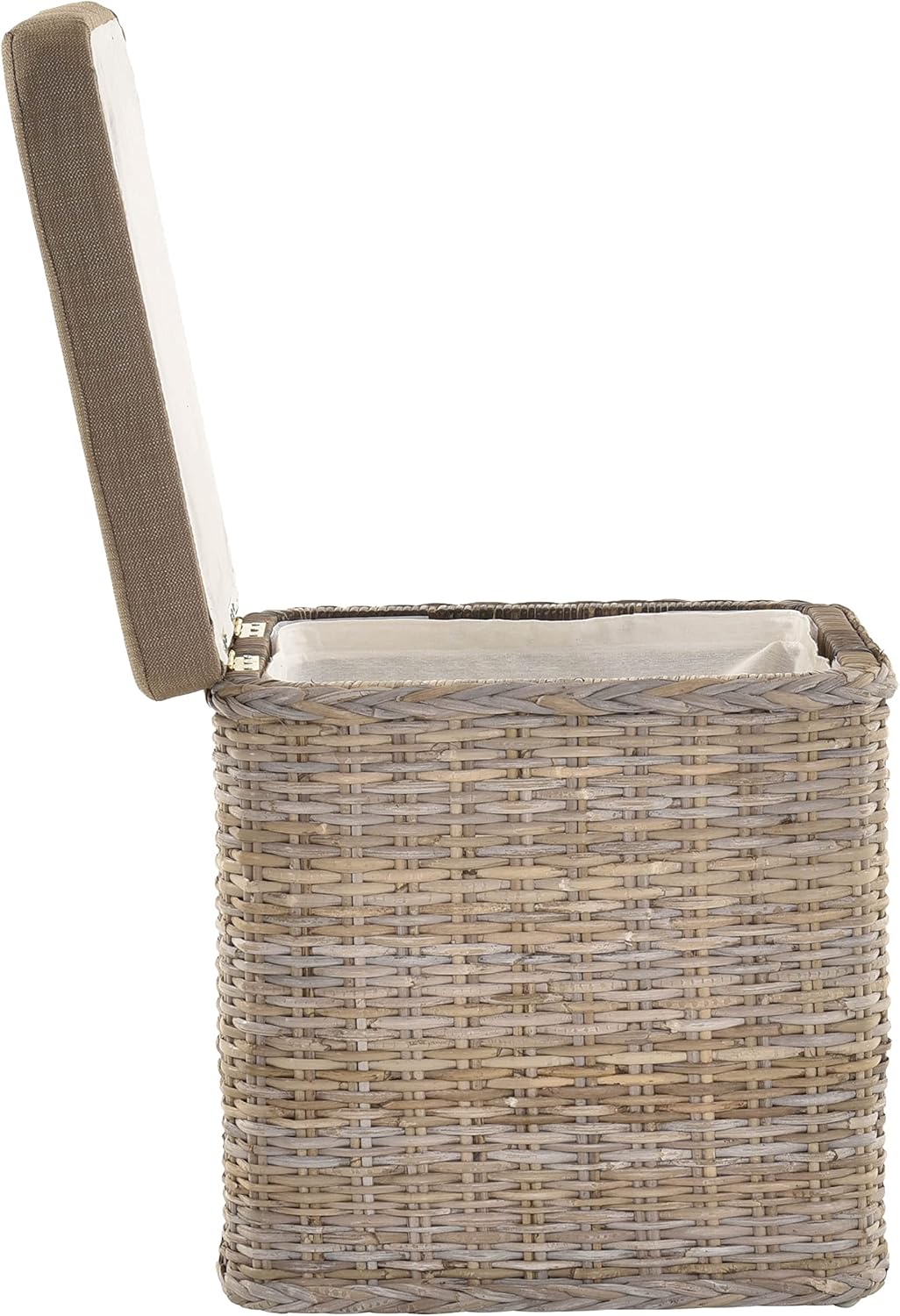 Rattan Wäschekorb Wäschetruhe Sitz gepolstert Flur-Bank Aufbewahrungsbox mit Deckel Bad-Hocker Sitzhocker Wäschesammler Sitz-Truhe Natur (Grau Natur, Quadratisch)