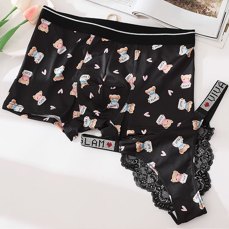 Pancherry - Matching set van mesh panty's, strings en boxers met berenprint
