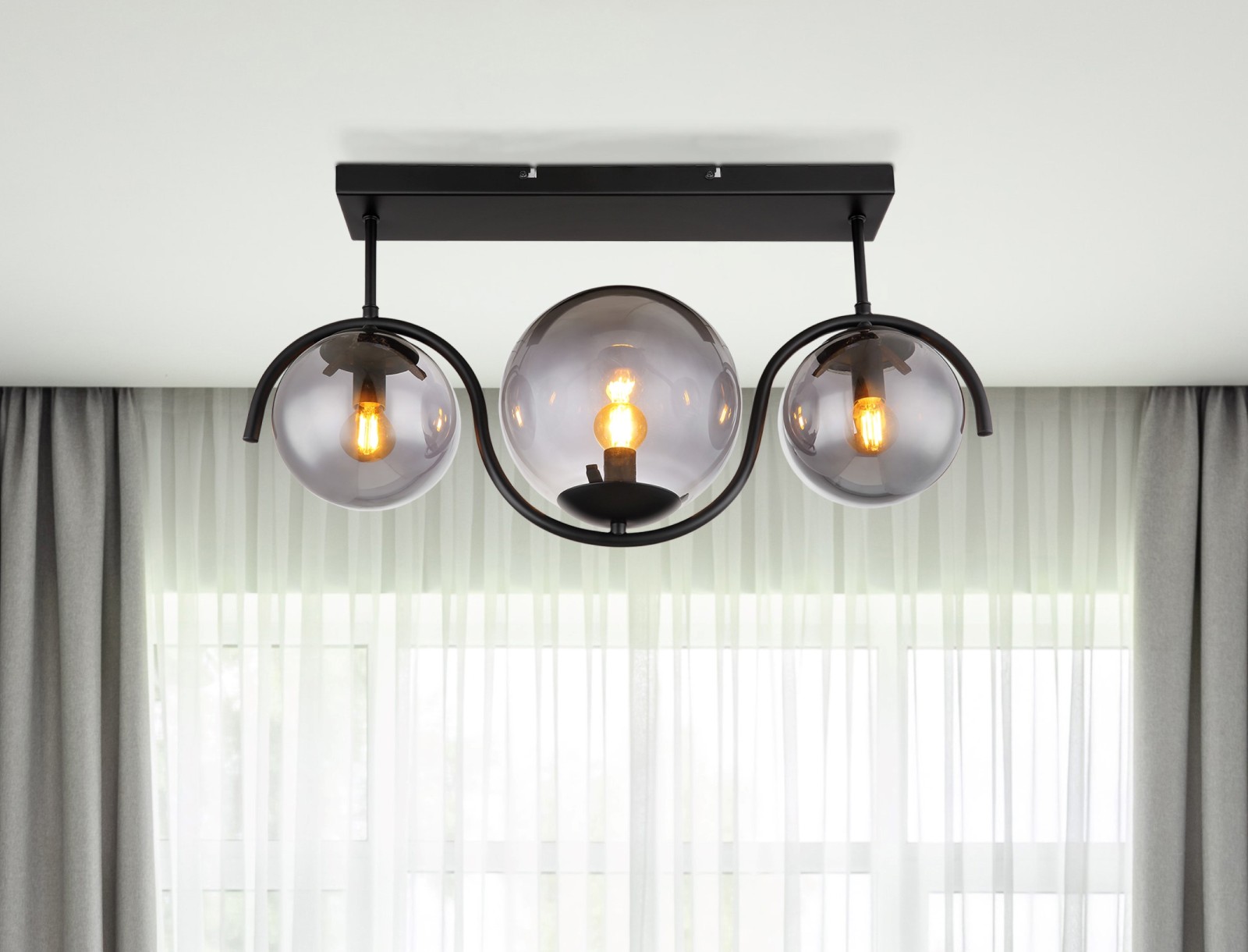 Deckenlampe - schwarz matt - rauchfarben - Glas - 60 cm breit