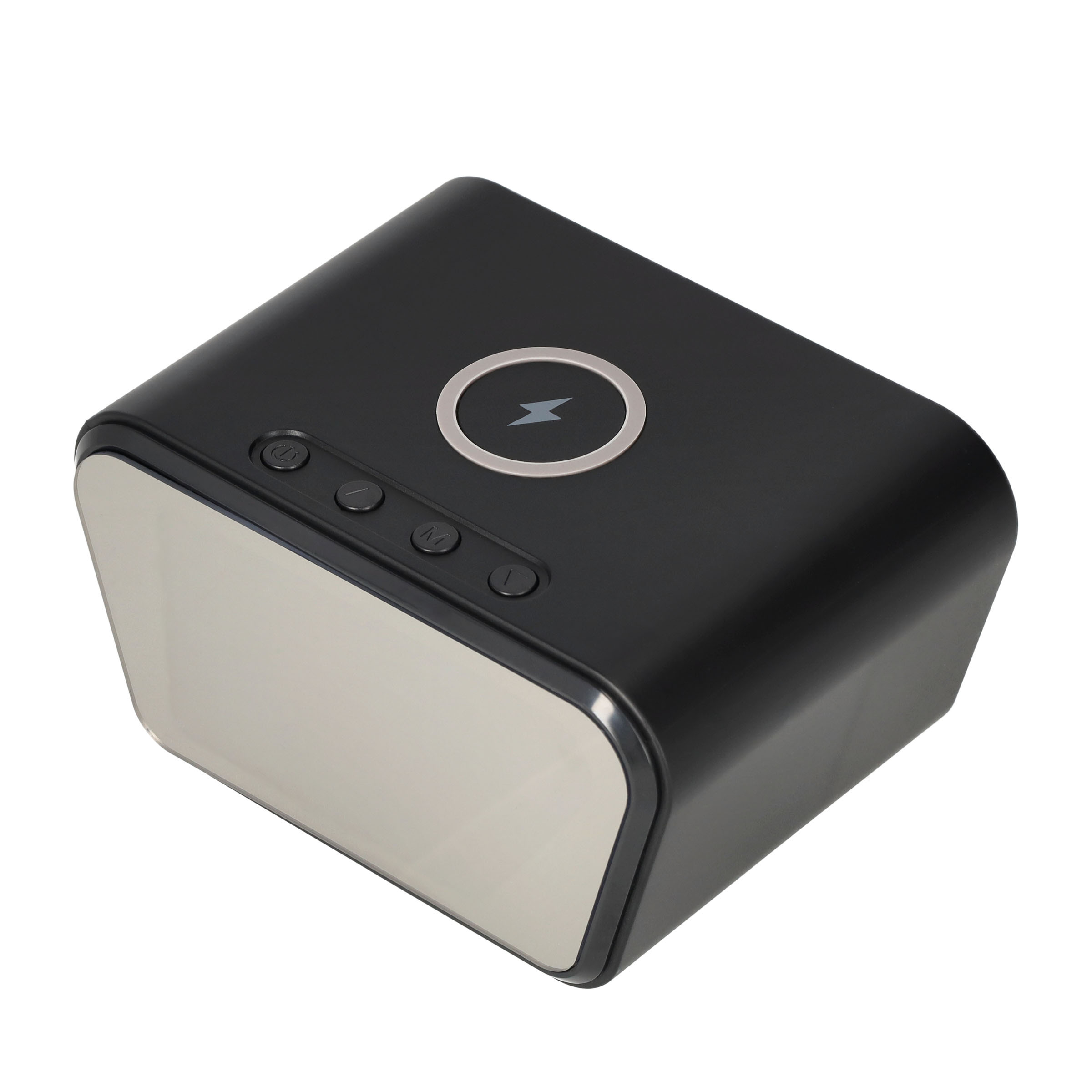Full-HD Mini Kamera in Digital-Wecker-Gehäuse mit Wireless Charging Ladestation   Micro SD Kartenslot (iOS/Android) - Schwarz