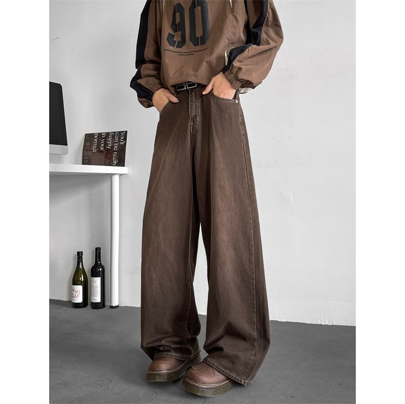 Plummie - High Waist Washed Wide Leg Jeans