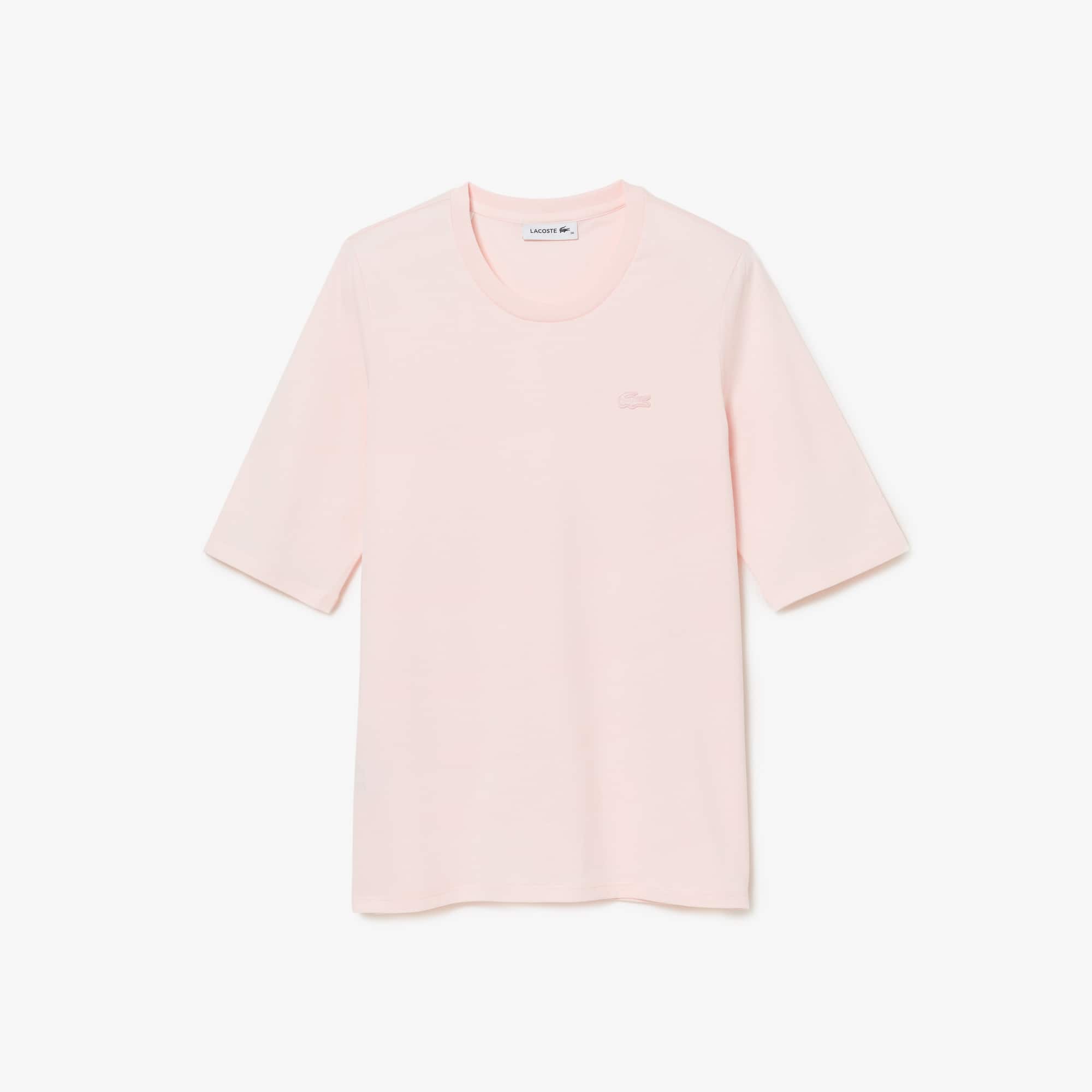 T-shirt à col rond et manches trois-quarts en coton uni T-Shirts - Rose - Lacoste - Femme