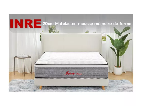 Matelas 160x200 cm INRE mousse à mémoire de forme, épaisseur 20cm, confort ferme, confort optimal, 7 zones ergonomique