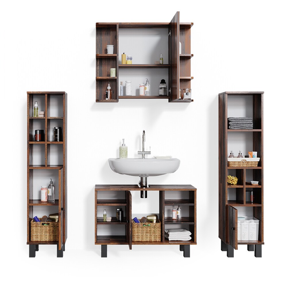 Vicco Badmöbelset Waschtischunterschrank 80 cm Spiegelschrank Fynn Old Style