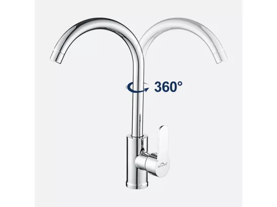 Elégant Mitigeur de Cuisine Chromé,Pivotant à 360° Robinet d'Évier en Laiton avec Eau Chaude/Froide pour Cuisine,Mousseur Démontable