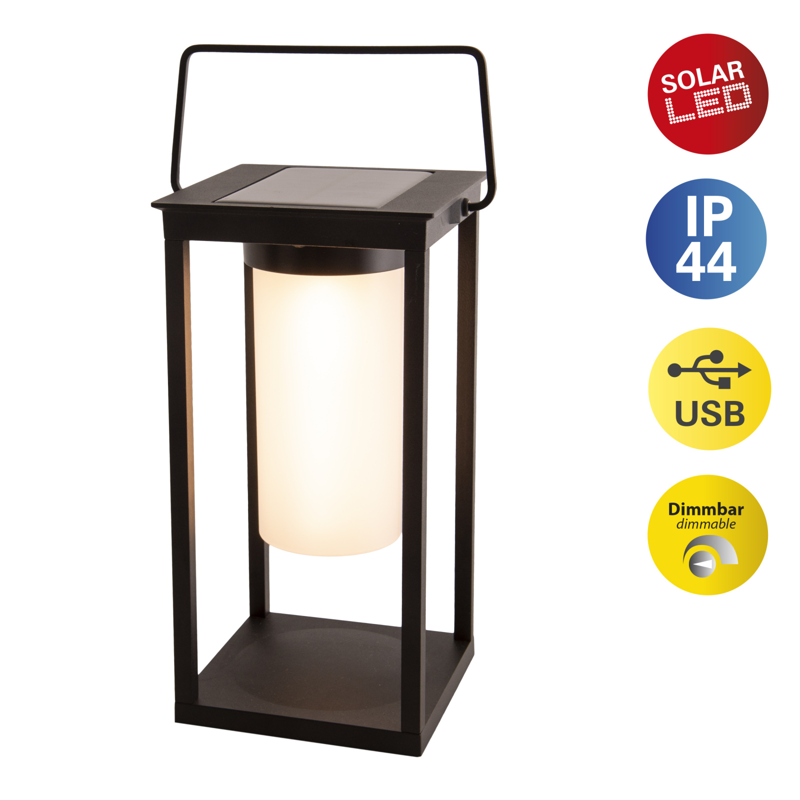 LED-Solarlaterne - schwarz - 2 Helligkeitsstufen