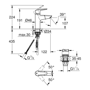 Grohe wastafelkraan Start M-sizeuittrekbaar QuickFix chroom