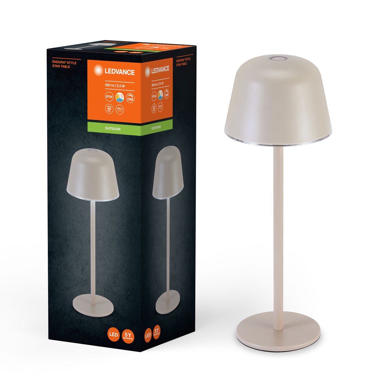 Ledvance Endura Style LED Tischlampe USB Beige Dimmbar IP54