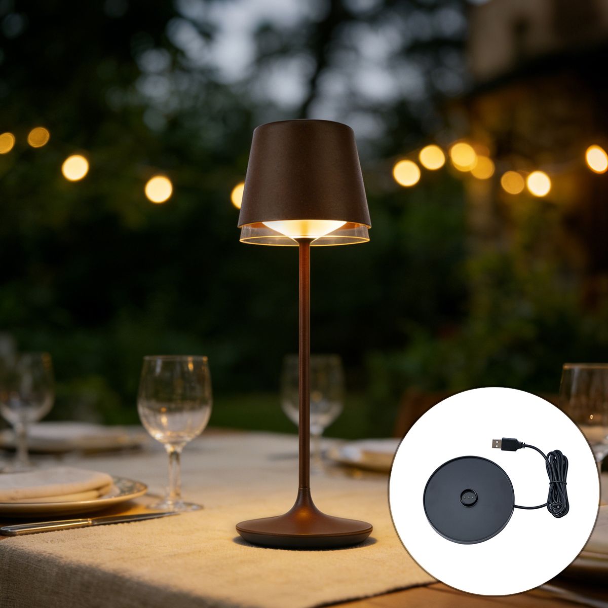 Tafellamp roestbruin incl. LED IP65 oplaadbaar met laadstation - Bass