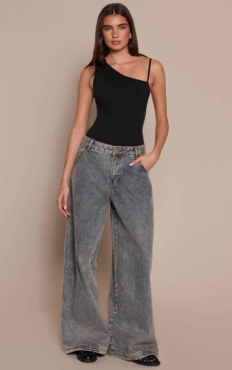 Noir Body Côtelé Contour Avec Détail Bretelle