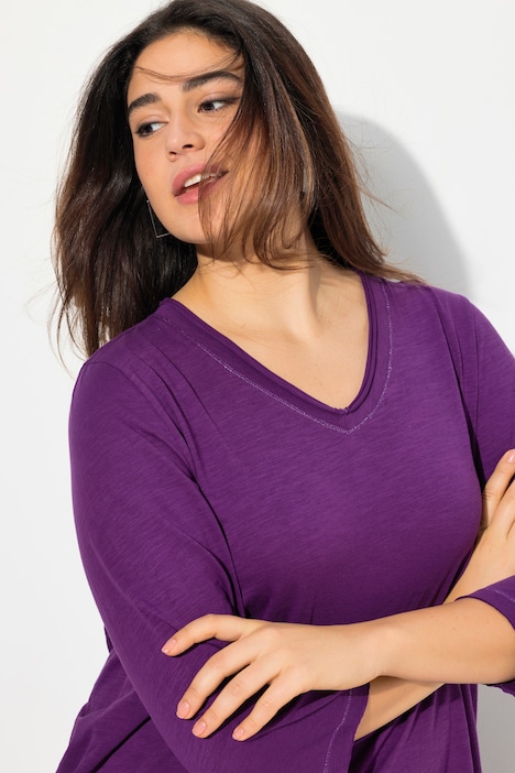 Shirt, Metallic-Nähte, V-Ausschnitt, 3/4-Arm