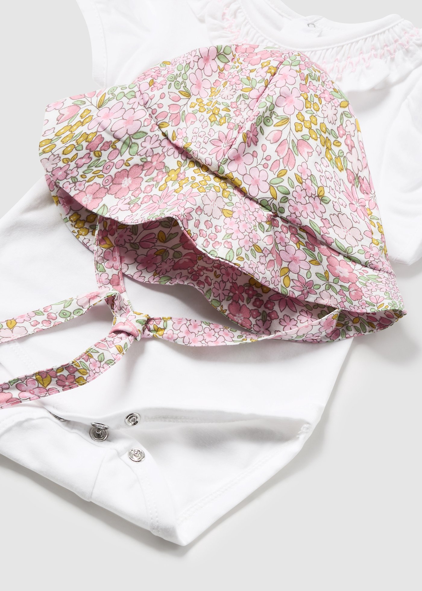 Conjunto floral de 3 peças Better Cotton para recém-nascido, rosa.