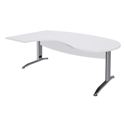 Bureau compact manager retour à gauche IDRA - 200 cm - Pied alu - Blanc perle (Pieds de renfort obligatoire à rajouter - non inclus)