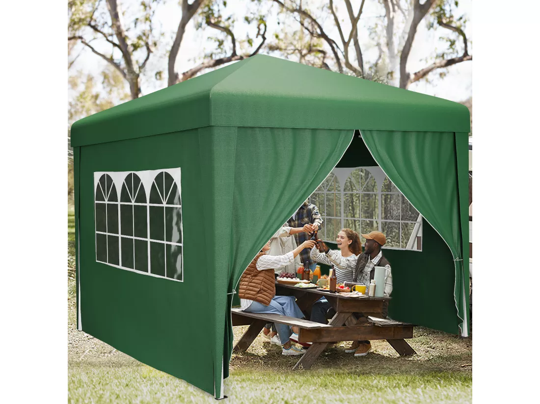 YITAHOME 3x3 Tonnelle de Jardin Pliante avec Parois - Résistant aux UV Réglable Hauteur Auvent de Camping Plage Festival Marché - Vert