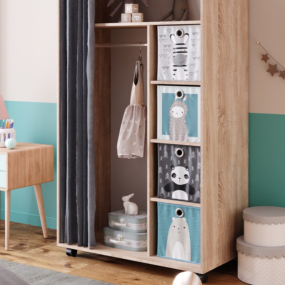 Vicco mobiler Kinderkleiderschrank Dielenschrank Garderobe Doros Sonoma modern 100 x 168 cm Faltboxen offen rollbar