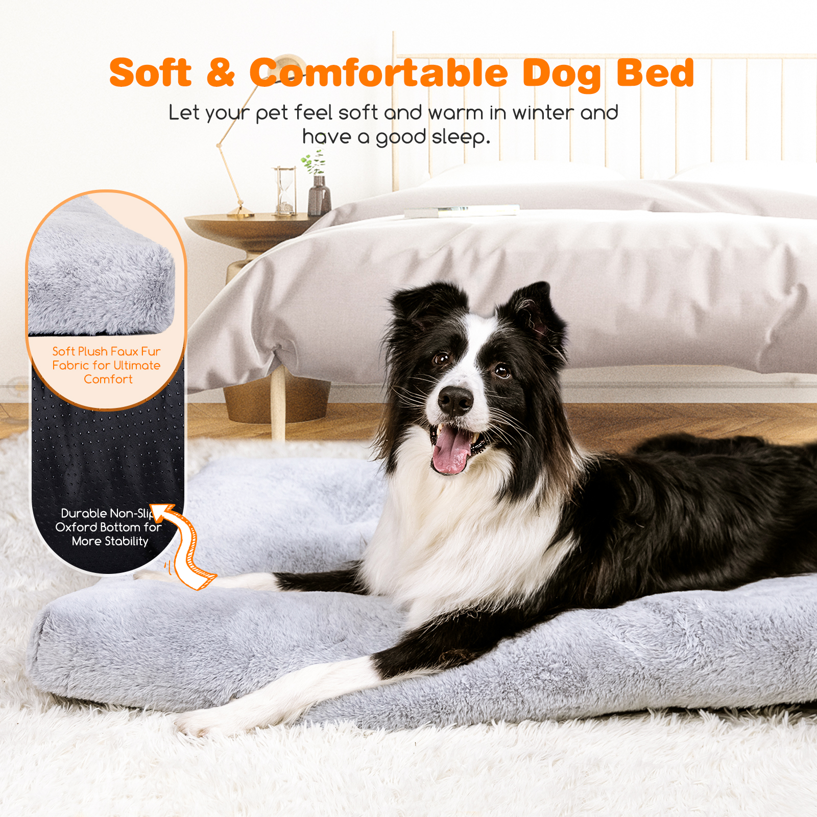 Cama grande lavável Nobleza para cães, super macia e fofa, antiestresse, de alta qualidade, com base antiderrapante, cinza, 110 x 73 x 10 cm, tamanho GG (XL).