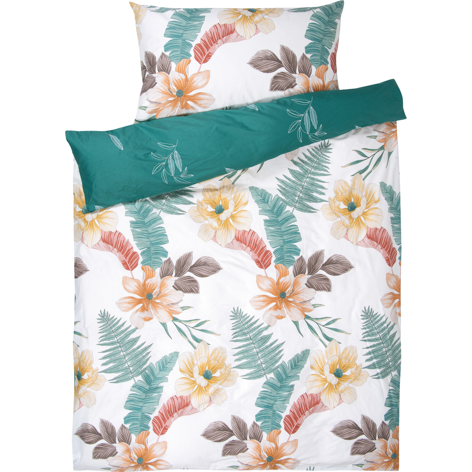 Bettwäsche mit Blüten und Blätter