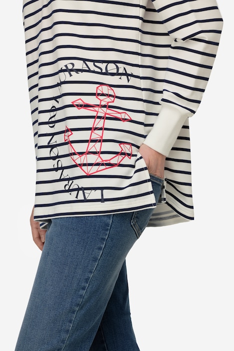 Hoodie, Ringel Sweater, Anker Print, Langarm