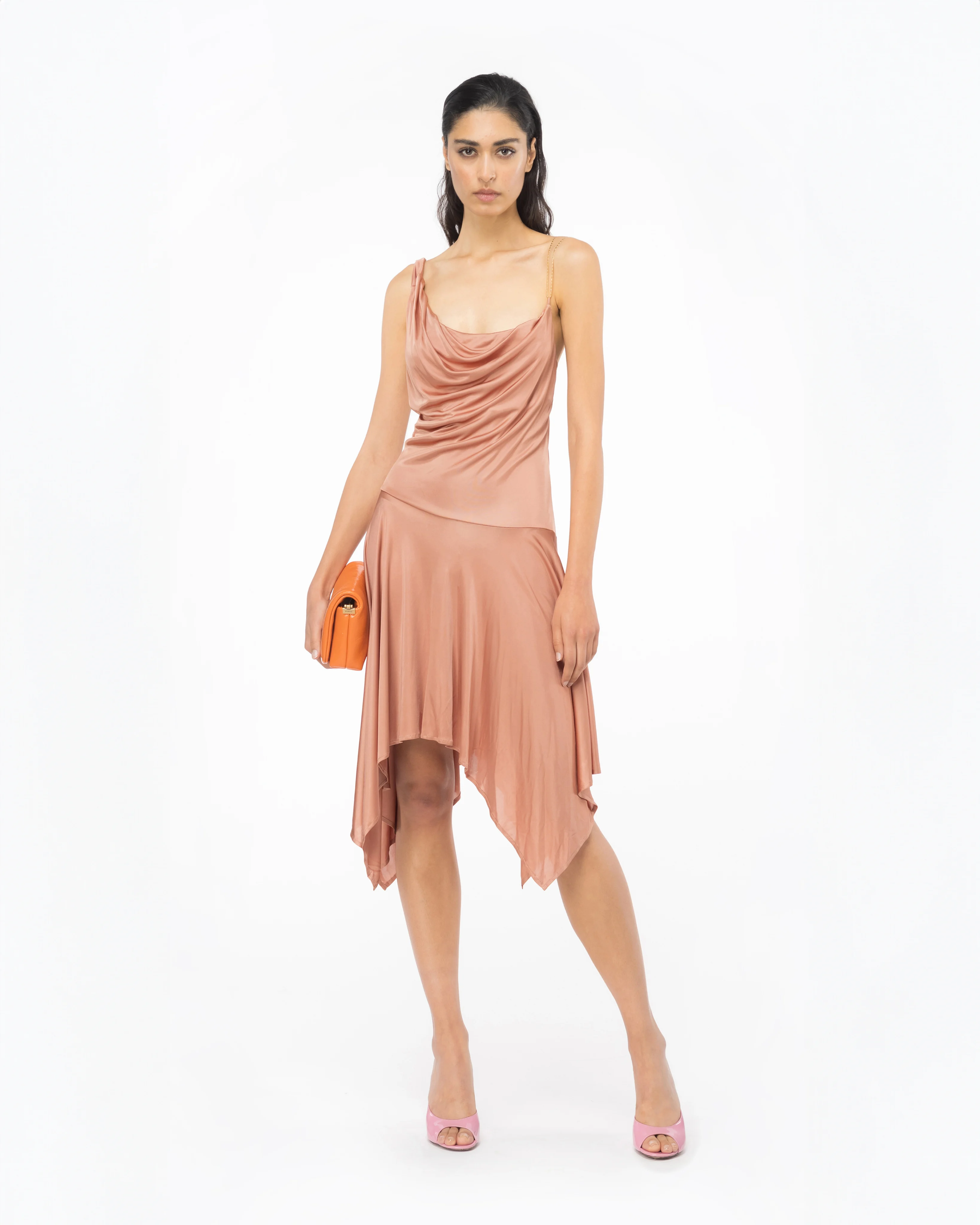 Robe drapée à chaînette | Orange