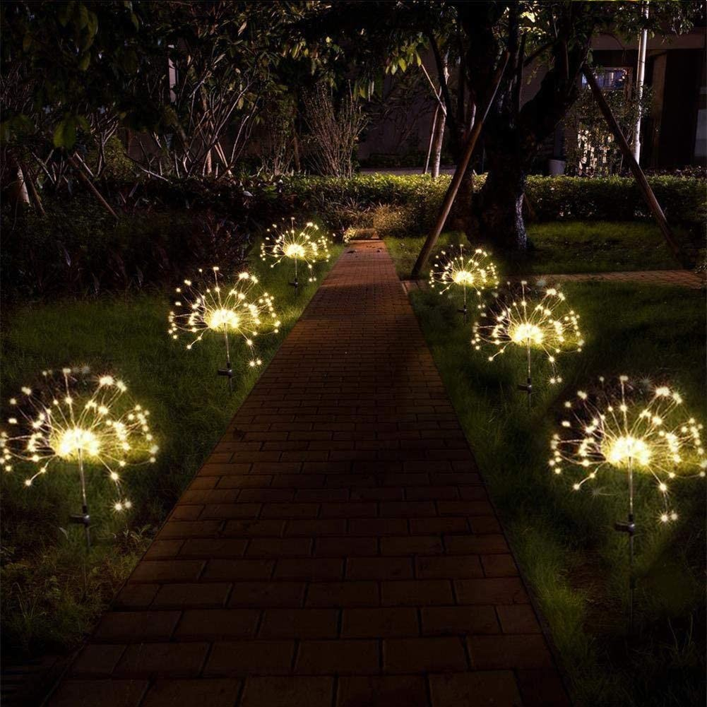 120 LED's Solar Lampe Outdoor Gartenleuchte Feuerwerk Rasen Beleuchtung Laterne Wasserfest (IP65) - Warmweiss