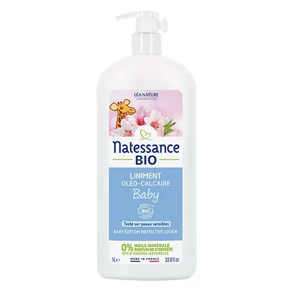 Linimento orgânico de oleo-calcário para bebês Natessance, 1 litro