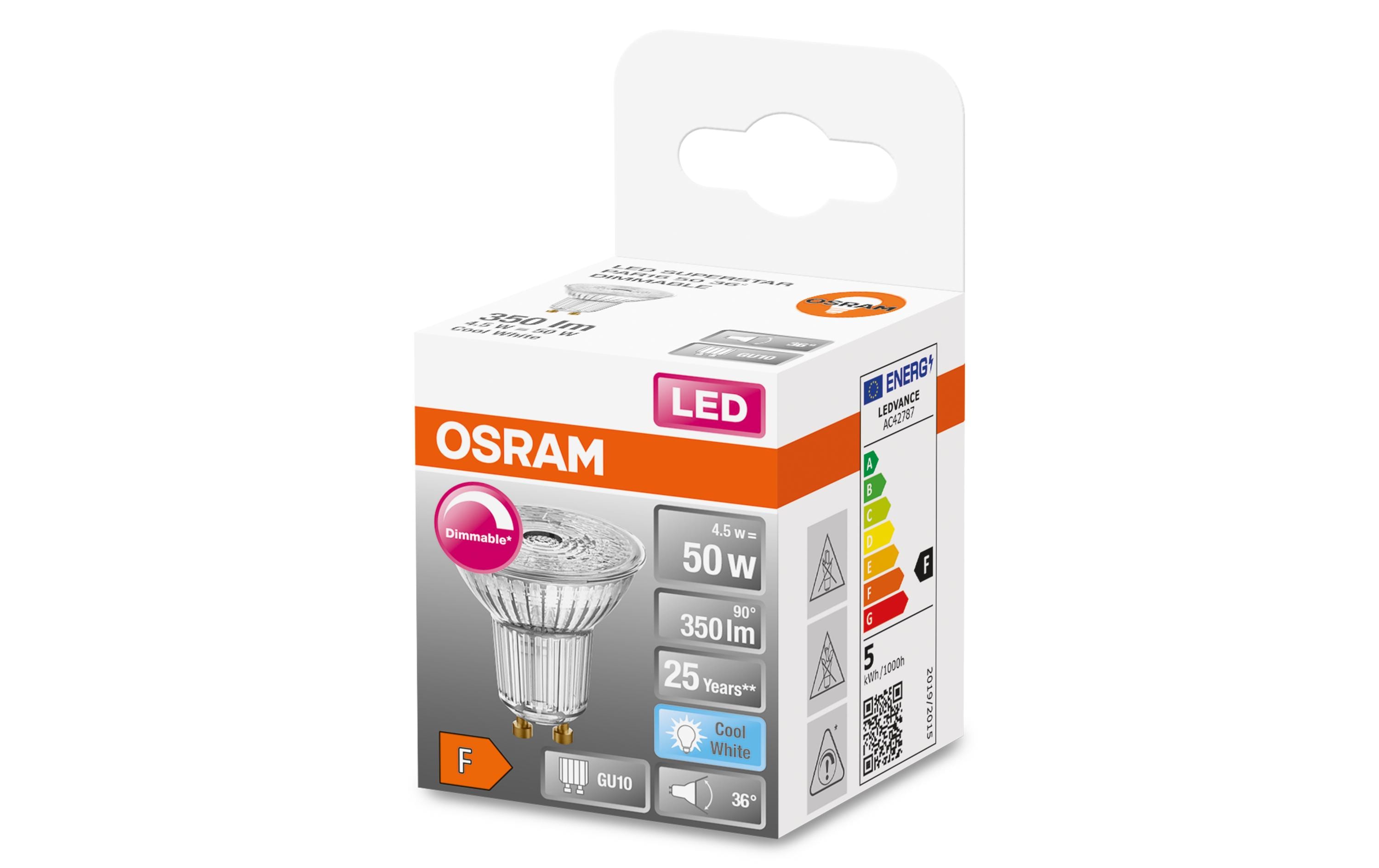 Lampe Superstar Par 16 50 36 °, 4.5W, GU10, NeutralweissDimmbare LED-Reflektorlampen PAR16 mit Retrofit-Stecksockel