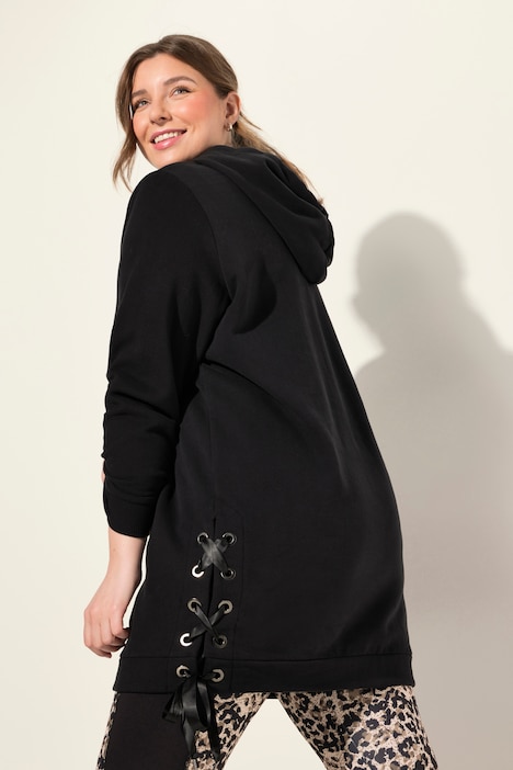Long-Hoodie, Satinbänder, Kapuze, Langarm